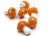 6 19mm Light Orange and White Mushroom Beads Polka Dot Lampwork Glass Beads Plant Beads Jewelry Making Beading Supplies