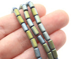 70 7mm Tube Beads Blue and Green Metallic Glass Beads Jewelry Making Beading Supplies Bead Strand