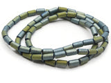 70 7mm Tube Beads Blue and Green Metallic Glass Beads Jewelry Making Beading Supplies Bead Strand