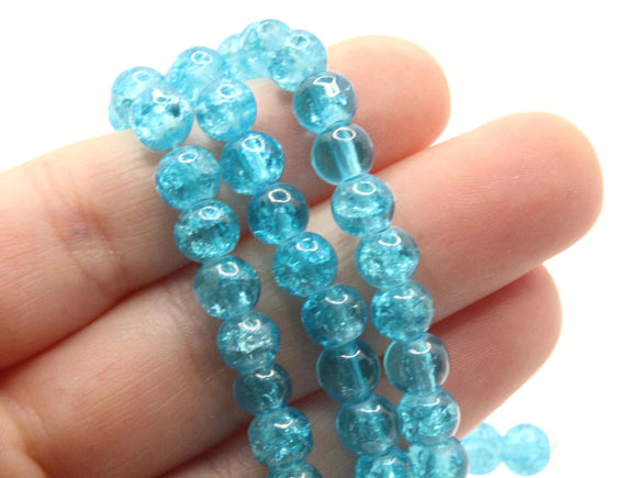 6mm Bright Sky Blue Crackle Glass Beads Round Beads Clear Cracked Glass Beads Jewelry Making Beading Supplies Loose Beads Smooth Round Beads