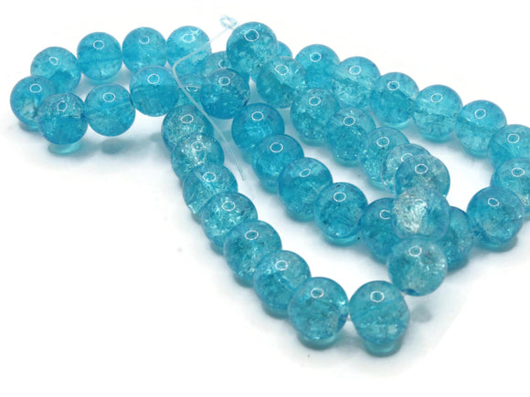 Bright Sky Blue Crackle Glass Beads 10mm Round Beads Cracked Glass Beads Smooth Round Beads Loose Beads Jewelry Making Beading Supplies