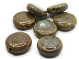 7 21mm Brown Ceramic Coin Beads Large Hole Beads Jewelry Making Beading Supplies Flat Round Beads to String