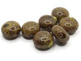 7 23mm Yellow and Brown Speckled Ceramic Coin Beads Large Hole Beads Jewelry Making Beading Supplies Flat Round Beads to String