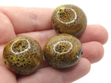 7 23mm Yellow and Brown Speckled Ceramic Coin Beads Large Hole Beads Jewelry Making Beading Supplies Flat Round Beads to String