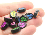 50 13mm Flat Oval Love Beads Black Beads and Neon Mixed Color Plastic Beads to String Jewelry Making Beading Supplies