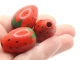 5 21mm Red Wooden Strawberry Beads Fruit Food Large Hole Beads Jewelry Making Beading Supplies