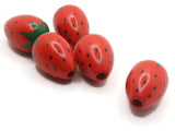 5 21mm Red Wooden Strawberry Beads Fruit Food Large Hole Beads Jewelry Making Beading Supplies