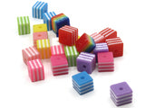 25 8mm Mixed Color Striped Beads Cube Beads to String Lightweight Beads Jewelry Making Beading Supplies