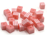 25 8mm Light Pink and White Striped Beads Cube Beads to String Lightweight Beads Jewelry Making Beading Supplies
