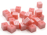 25 8mm Light Pink and White Striped Beads Cube Beads to String Lightweight Beads Jewelry Making Beading Supplies