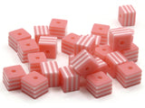 25 8mm Light Pink and White Striped Beads Cube Beads to String Lightweight Beads Jewelry Making Beading Supplies
