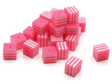 25 8mm Hot Pink and White Striped Beads Cube Beads to String Lightweight Beads Jewelry Making Beading Supplies