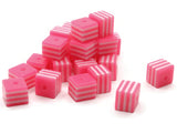 25 8mm Hot Pink and White Striped Beads Cube Beads to String Lightweight Beads Jewelry Making Beading Supplies