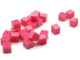25 8mm Hot Pink and White Striped Beads Cube Beads to String Lightweight Beads Jewelry Making Beading Supplies