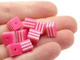 25 8mm Dark Pink and White Striped Beads Cube Beads to String Lightweight Beads Jewelry Making Beading Supplies