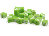 25 8mm Green and White Striped Beads Cube Beads to String Lightweight Beads Jewelry Making Beading Supplies