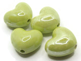 4 16mm Lime Green Porcelain Heart Beads Valentine's Day Beads Jewelry Making Beading Supplies Loose Beads