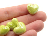 4 16mm Lime Green Porcelain Heart Beads Valentine's Day Beads Jewelry Making Beading Supplies Loose Beads