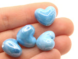 4 16mm Bright Blue Porcelain Heart Beads Valentine's Day Beads Jewelry Making Beading Supplies Loose Beads