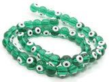 49 8mm Green Evil Eye Small Smooth Round Beads Full Strand Glass Beads Jewelry Making Beading Supplies