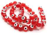 49 8mm Red Evil Eye Small Smooth Round Beads Full Strand Glass Beads Jewelry Making Beading Supplies