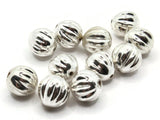 11 10mm Silver Fluted Round Beads Vintage Silver-Plated Plastic Beads Jewelry Making Beading Supplies Shiny Metal Focal Beads