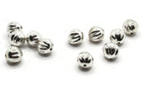 11 10mm Silver Fluted Round Beads Vintage Silver-Plated Plastic Beads Jewelry Making Beading Supplies Shiny Metal Focal Beads