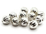 11 10mm Silver Fluted Round Beads Vintage Silver-Plated Plastic Beads Jewelry Making Beading Supplies Shiny Metal Focal Beads