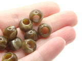 30 12mm Brown and Beige Swirl Large Hole Round Plastic Beads