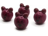 4 26mm Round Purple Wood Bear Head Beads Large Hole Wooden Beads Cute Beads Miniature Animal Focal Beads Jewelry Making Beading Supplies