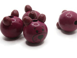 4 26mm Round Purple Wood Bear Head Beads Large Hole Wooden Beads Cute Beads Miniature Animal Focal Beads Jewelry Making Beading Supplies