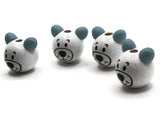 4 26mm Round White and Blue Wood Bear Head Beads Large Hole Wooden Beads Cute Beads Miniature Animal Beads Jewelry Making Beading Supplies