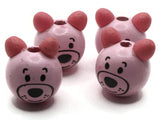 4 26mm Round Pink Wood Bear Head Beads Large Hole Wooden Beads Cute Beads Miniature Animal Focal Beads Jewelry Making Beading Supplies