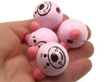 4 26mm Round Pink Wood Bear Head Beads Large Hole Wooden Beads Cute Beads Miniature Animal Focal Beads Jewelry Making Beading Supplies