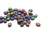 50 13mm Flat Oval Love Beads Black Beads and Neon Mixed Color Plastic Beads to String Jewelry Making Beading Supplies