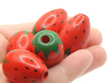 5 21mm Red Wooden Strawberry Beads Fruit Food Large Hole Beads Jewelry Making Beading Supplies