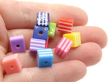 25 8mm Mixed Color Striped Beads Cube Beads to String Lightweight Beads Jewelry Making Beading Supplies
