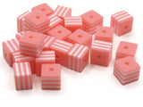25 8mm Light Pink and White Striped Beads Cube Beads to String Lightweight Beads Jewelry Making Beading Supplies