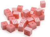 25 8mm Light Pink and White Striped Beads Cube Beads to String Lightweight Beads Jewelry Making Beading Supplies