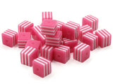 25 8mm Dark Pink and White Striped Beads Cube Beads to String Lightweight Beads Jewelry Making Beading Supplies