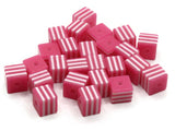 25 8mm Dark Pink and White Striped Beads Cube Beads to String Lightweight Beads Jewelry Making Beading Supplies