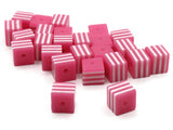 25 8mm Dark Pink and White Striped Beads Cube Beads to String Lightweight Beads Jewelry Making Beading Supplies