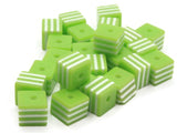 25 8mm Green and White Striped Beads Cube Beads to String Lightweight Beads Jewelry Making Beading Supplies