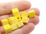25 8mm Yellow and White Striped Beads Cube Beads to String Lightweight Beads Jewelry Making Beading Supplies