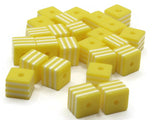 25 8mm Yellow and White Striped Beads Cube Beads to String Lightweight Beads Jewelry Making Beading Supplies