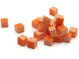 25 8mm Orange and White Striped Beads Cube Beads to String Lightweight Beads Jewelry Making Beading Supplies