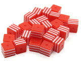 25 8mm Red and White Striped Beads Cube Beads to String Lightweight Beads Jewelry Making Beading Supplies