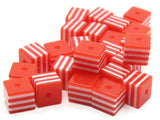 25 8mm Red and White Striped Beads Cube Beads to String Lightweight Beads Jewelry Making Beading Supplies