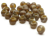 30 12mm Brown and Beige Swirl Large Hole Round Plastic Beads