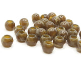 30 12mm Brown and Beige Swirl Large Hole Round Plastic Beads